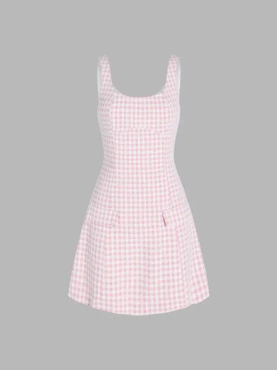 Cider Dresses & Skirts - Cider Pink Plaid Scoop-Neck Mini Dress
